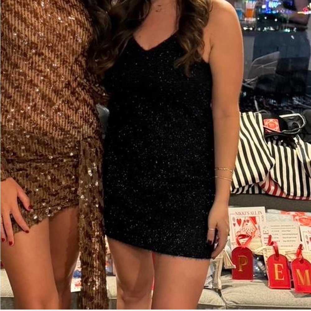 HALSTON Navy blue sparkly mini dress